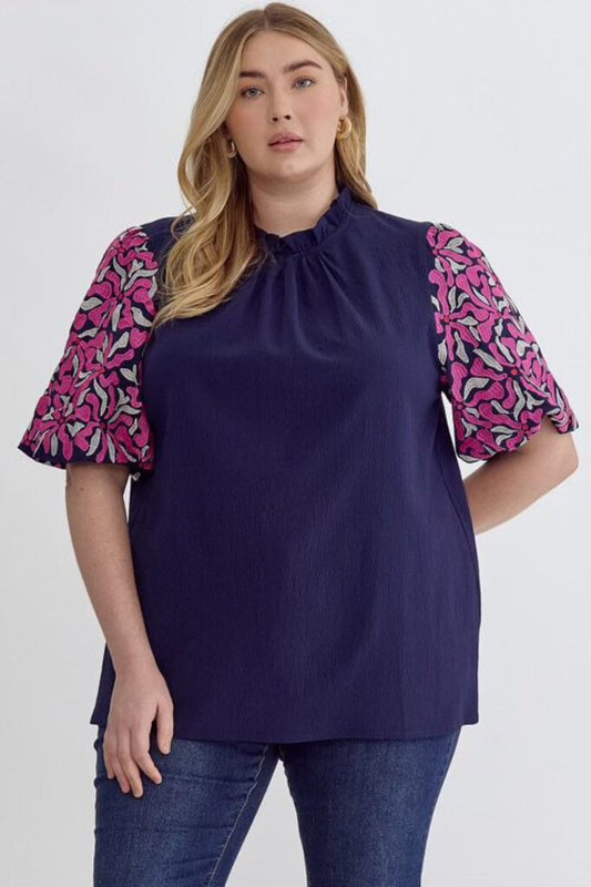Curvy Embroidered Puff Sleeve Top