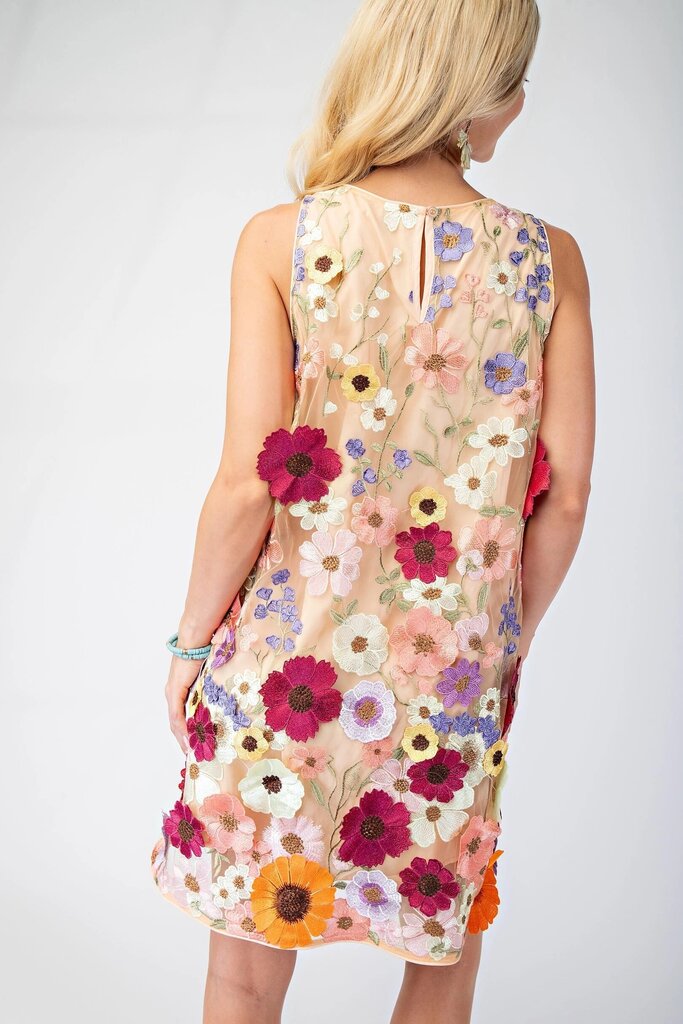 3D Floral Embroidered Sleeveless dress