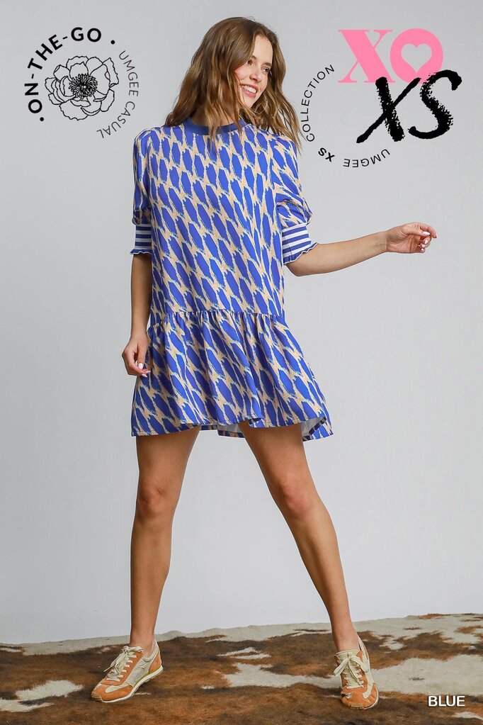 Mixed Print Short Sleeve Dress