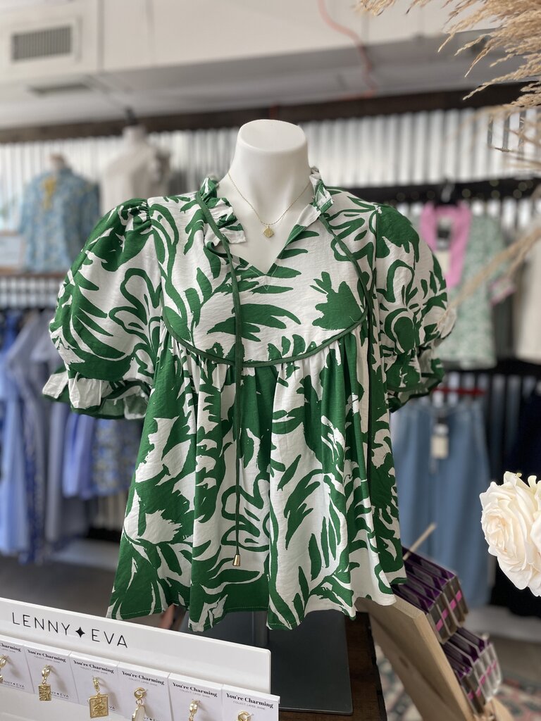 Front Tie Floral Green Top