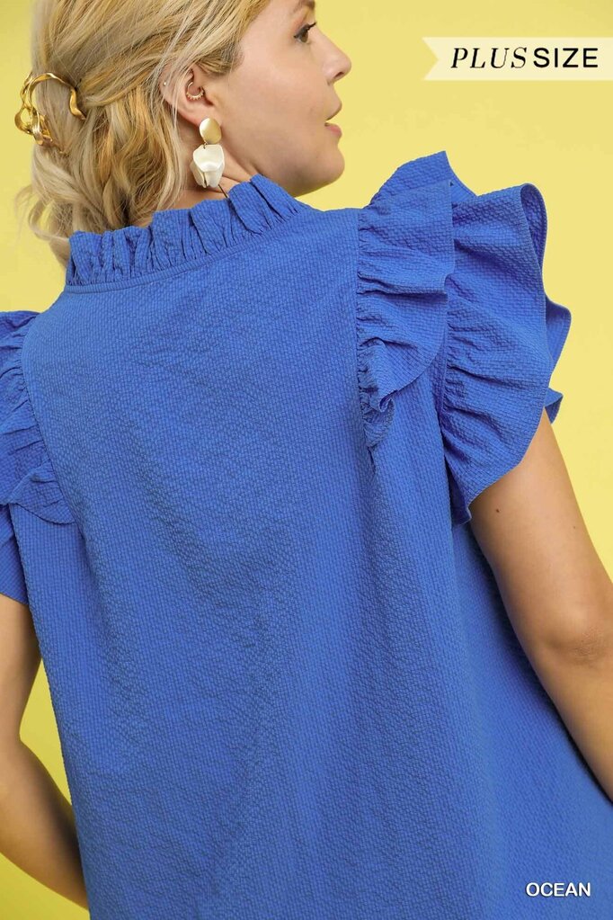 Textured Ruffle Sleeve Top