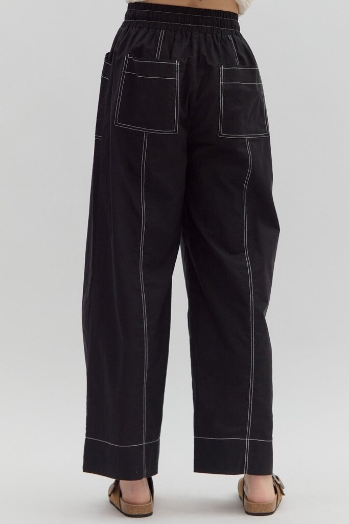 Wide Leg Stitch Detail Pants BLACK