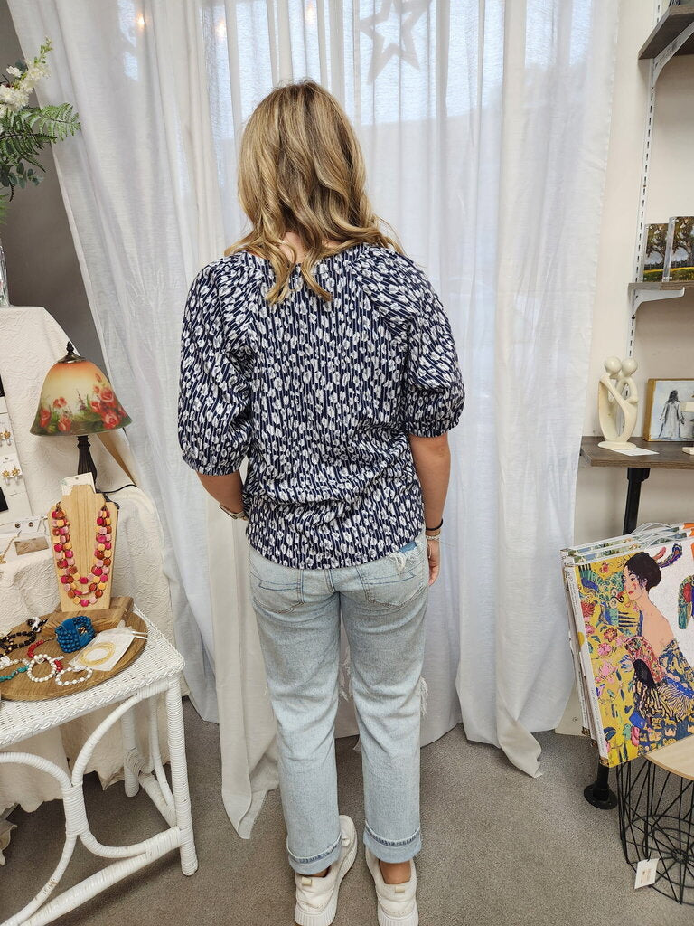 Contrast Placket Floral/Strip Top