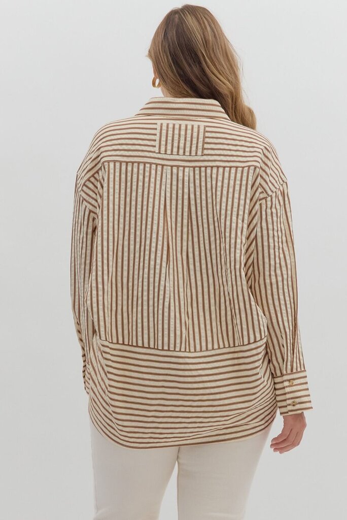 Textured Stripe Button Down Curvy