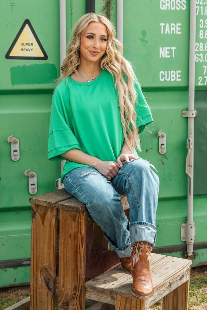 Kelly Green Ribbed Top