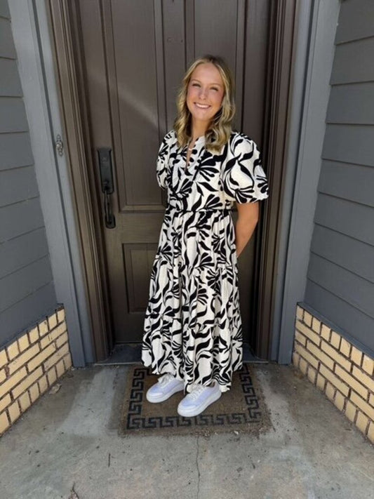 Black Mix Tiered Middi Dress