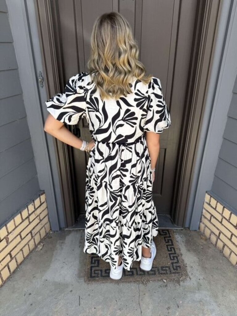 Black Mix Tiered Middi Dress