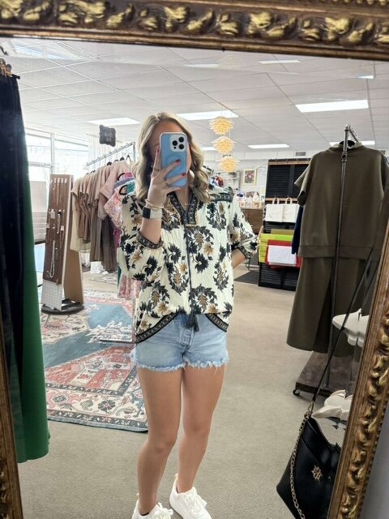 Floral Fall Print 3/4 Slv Blouse