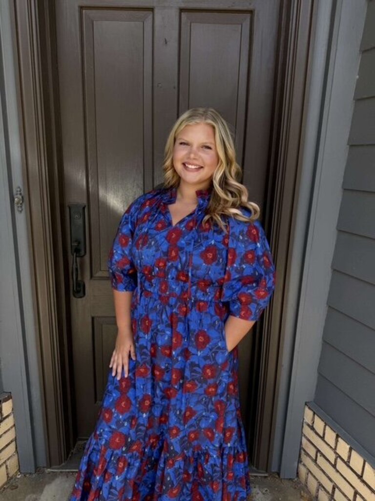 Floral Puff Slv Middi Dress