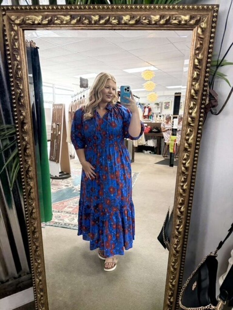 Floral Puff Slv Middi Dress