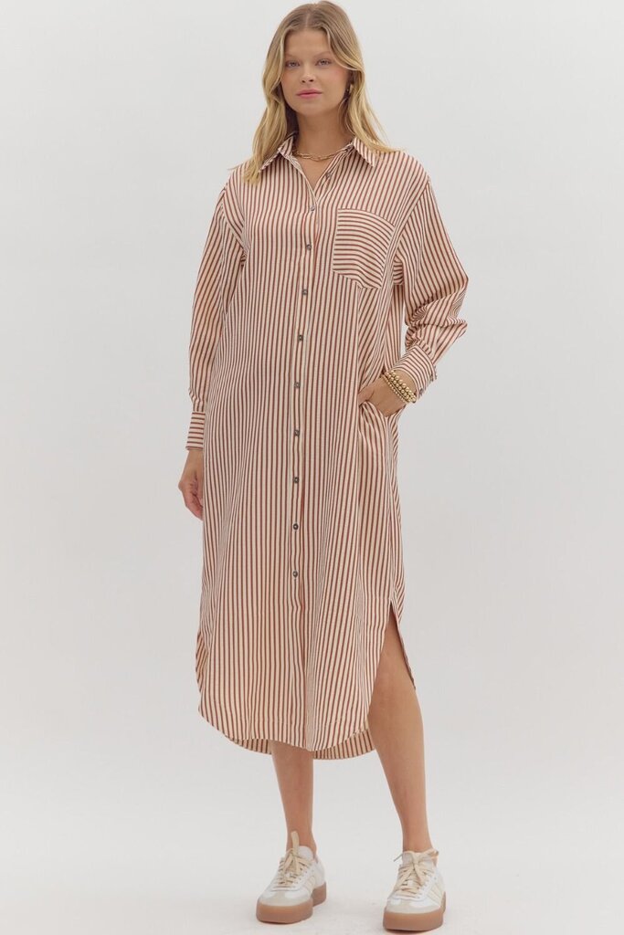 textured Stripe L/S Shirt Dress