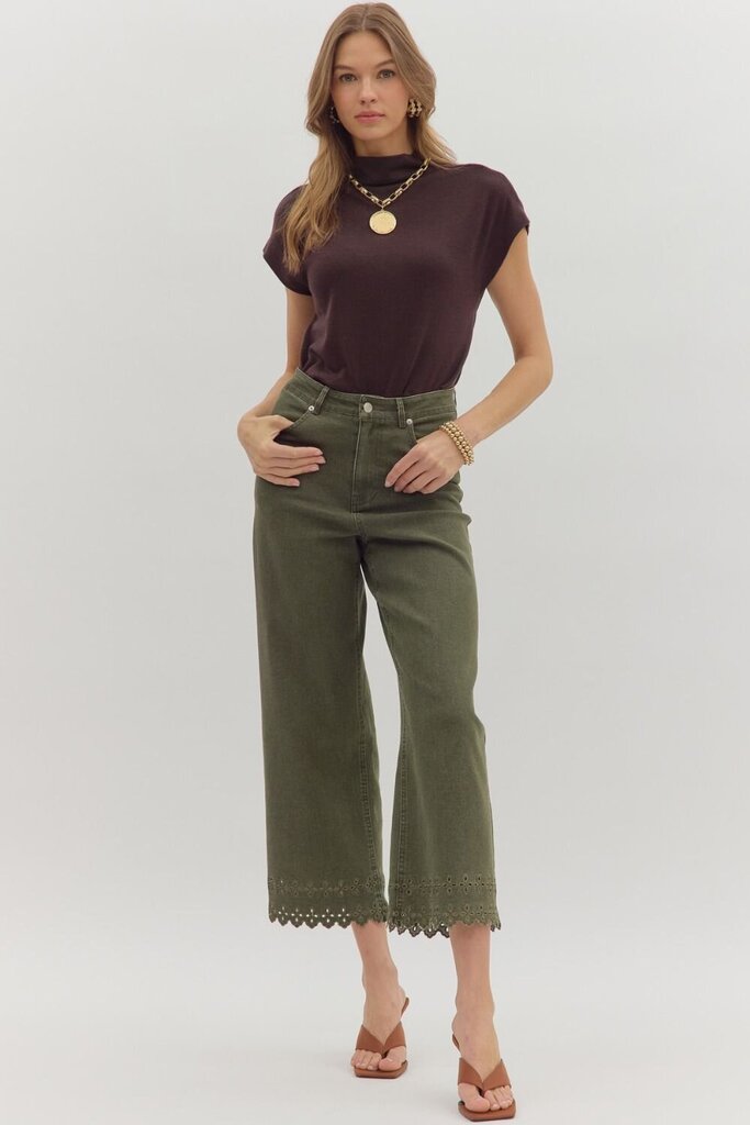 High Waist Ankle Length Eyelet Pants Curvy