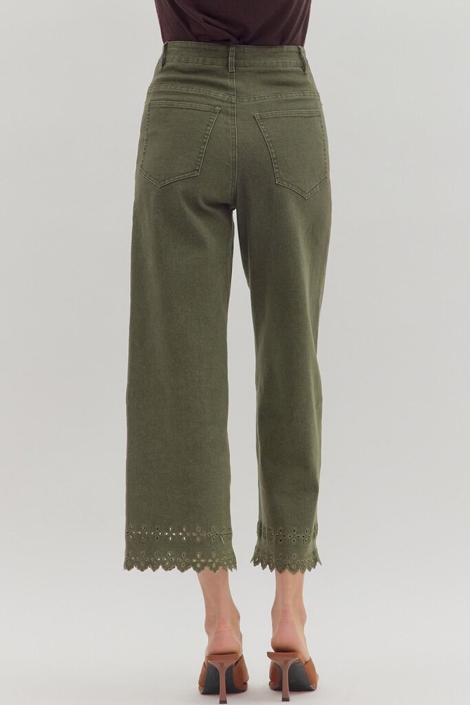 High Waist Ankle Length Eyelet Pants Curvy