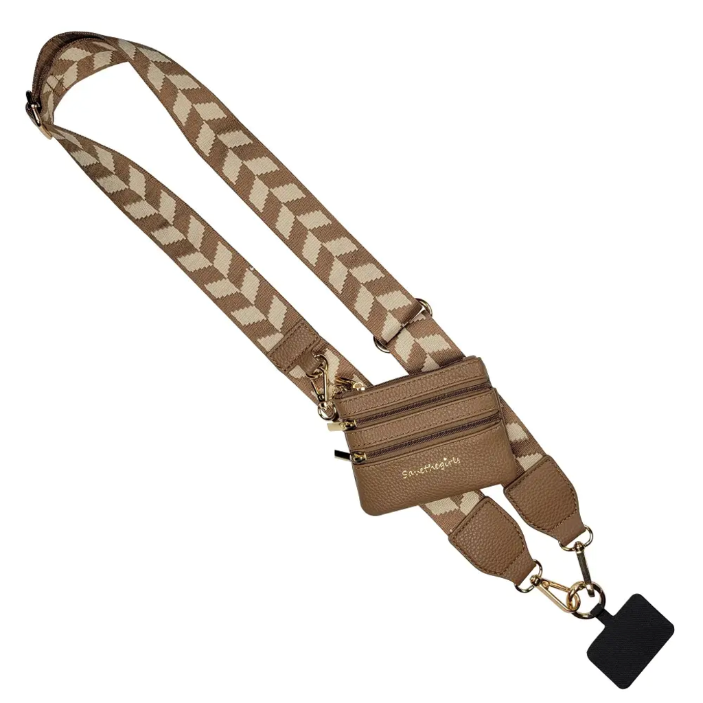 Clip & Go Strap with Zippered pouch Chevron- Brown/Cream