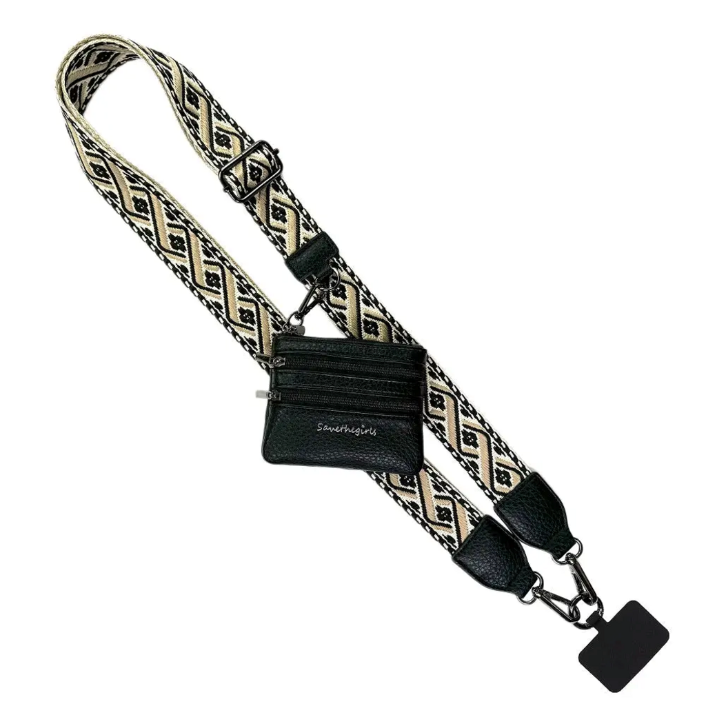 Clip & Go Strap with Zippered pouch XOXO- Black