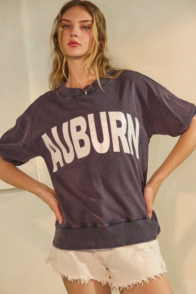 Acid Washed AU Short Sleeve Sweatshirt