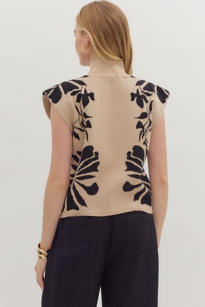 Black Floral detailed Short Knit Top