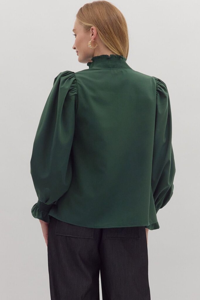 Evergreen Charm Blouse with puffed sleeves
