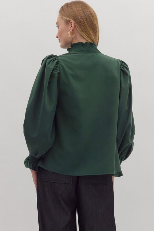 Evergreen Charm Blouse with puffed sleeves