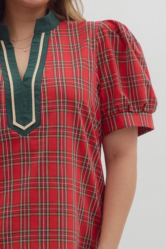 Plaid V-Neck Holiday Top