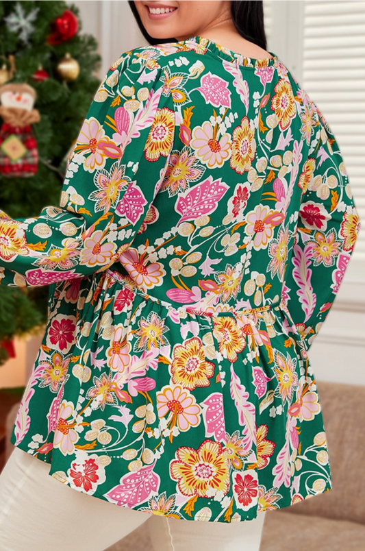 Floral Tiered V Neck Babydoll Top