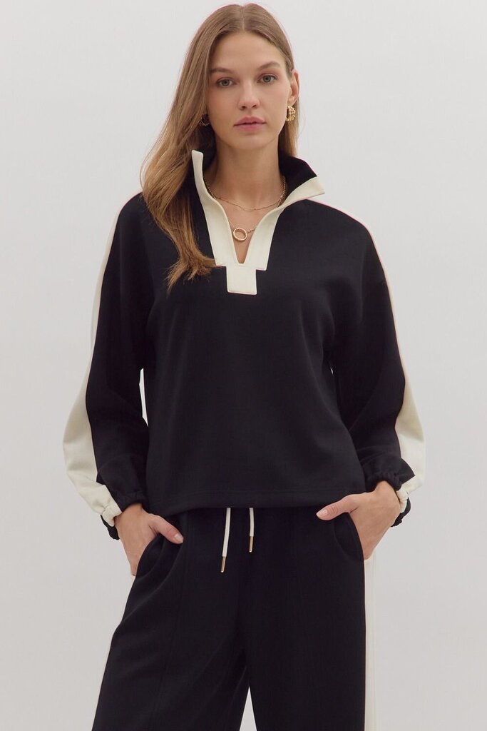 Black/White Lined Knit Top