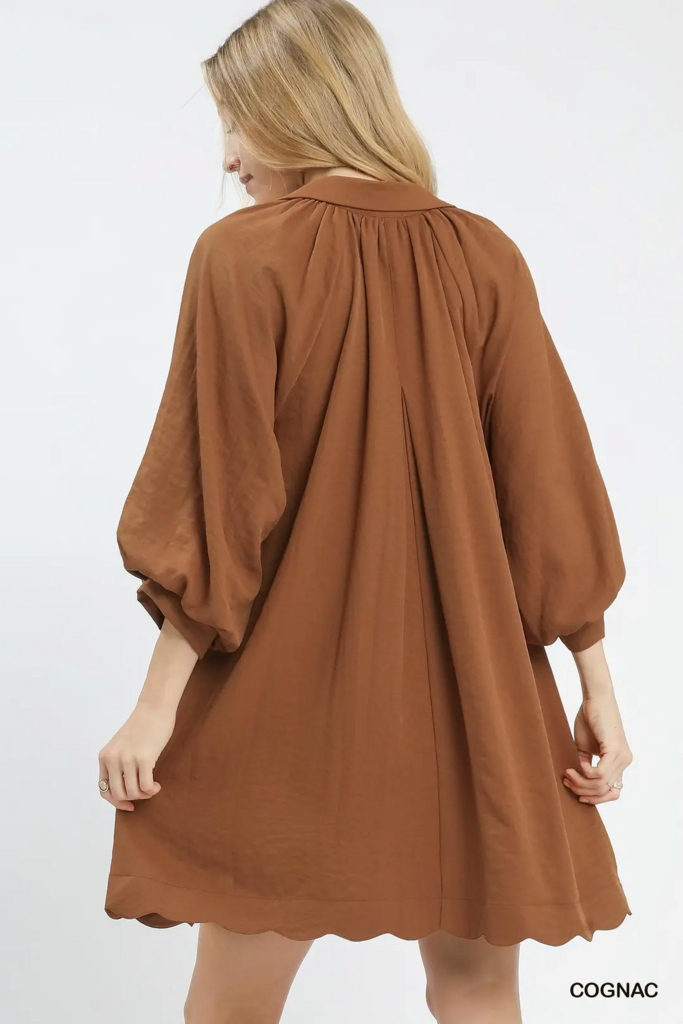 Cognac puff sleeve mini dress