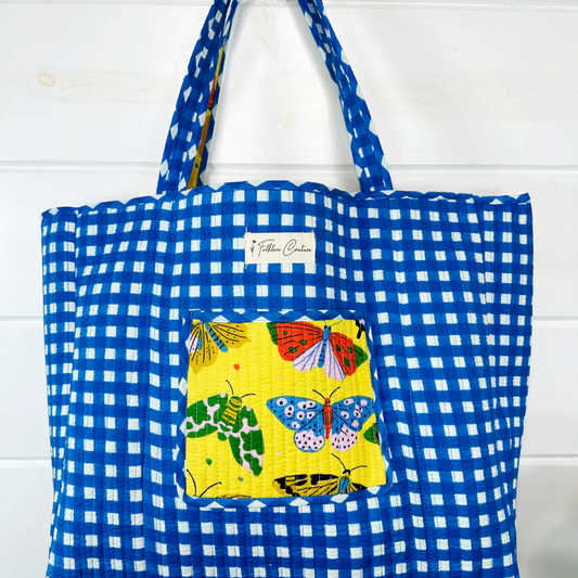 Yellow Butterfly Quilted Handmade Large Tote Bag