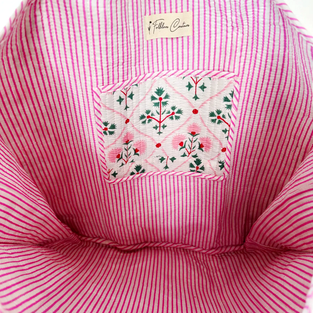 Folk Floral Quilted Handmade Reversible Tote Bag