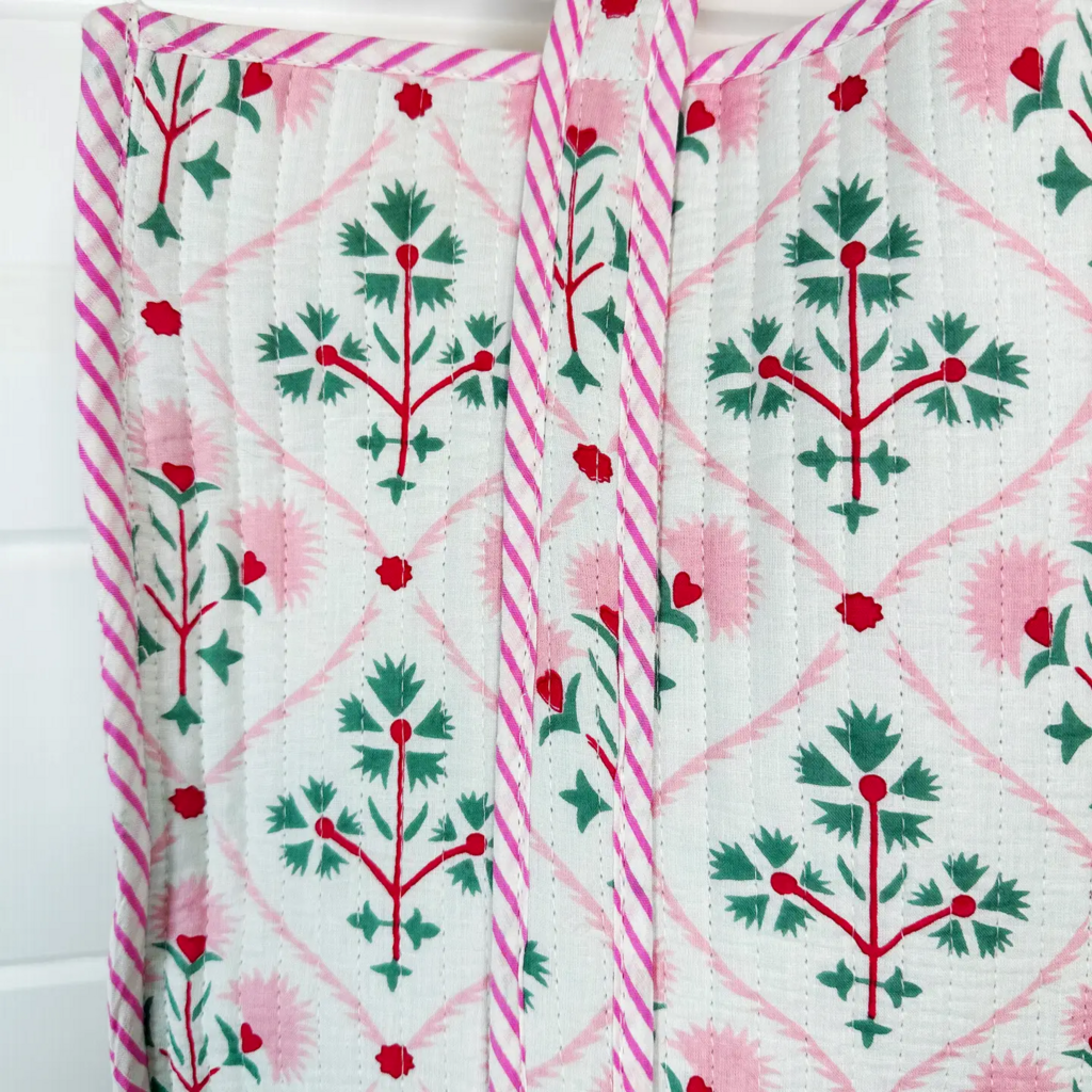 Folk Floral Quilted Handmade Reversible Tote Bag