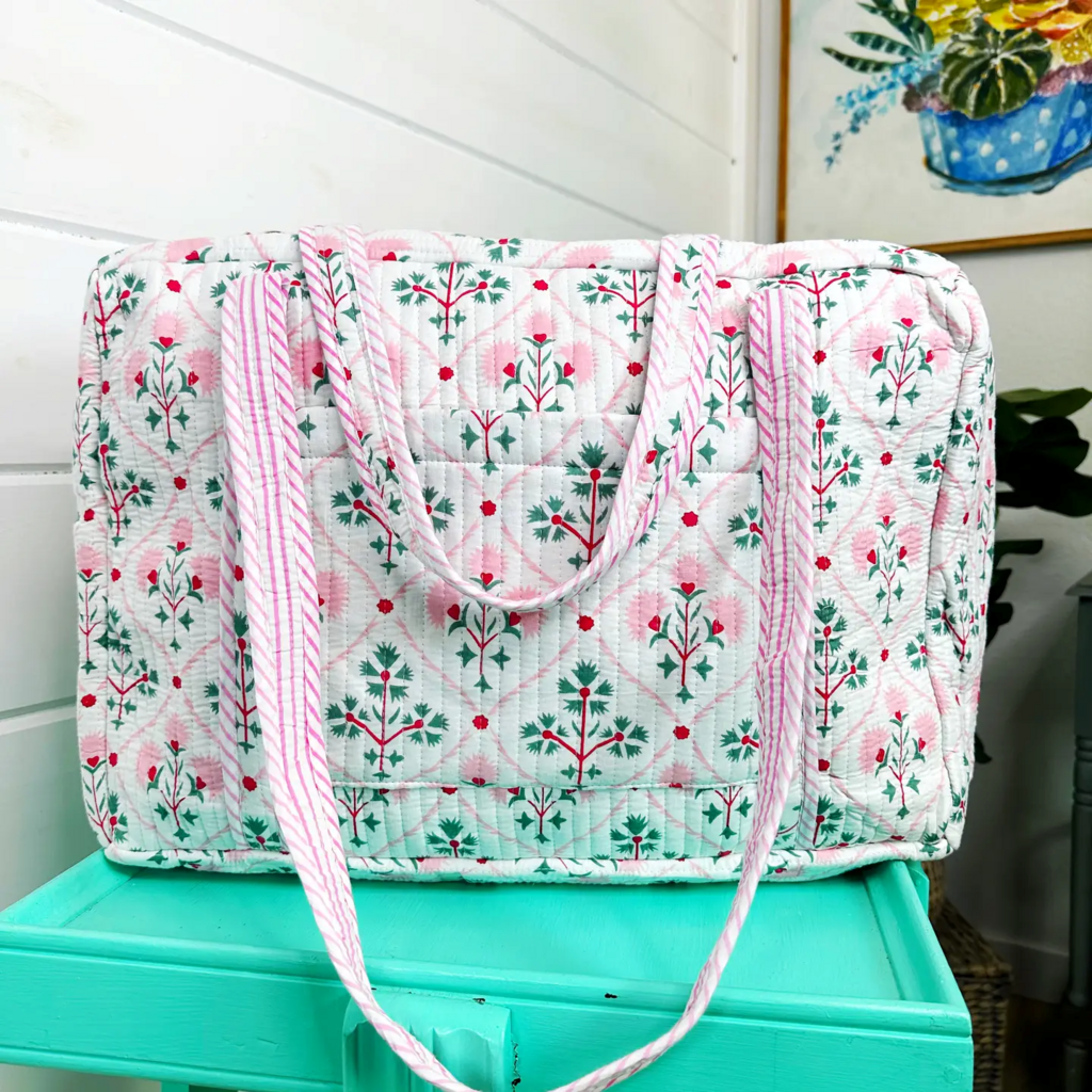 Folk Floral Quilted Handmade Weekender Bag