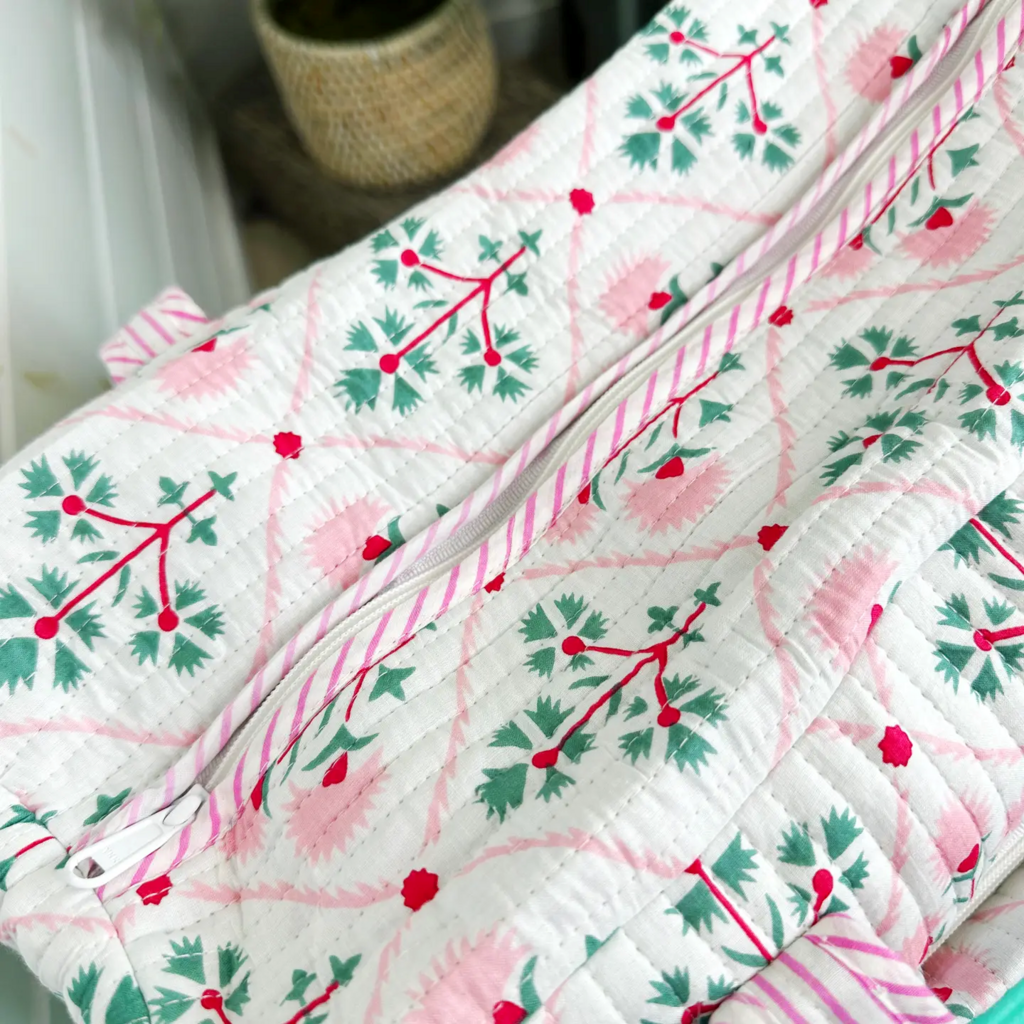 Folk Floral Quilted Handmade Weekender Bag