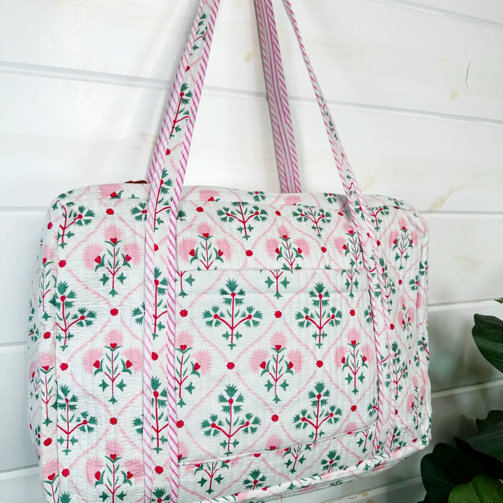 Folk Floral Quilted Handmade Weekender Bag