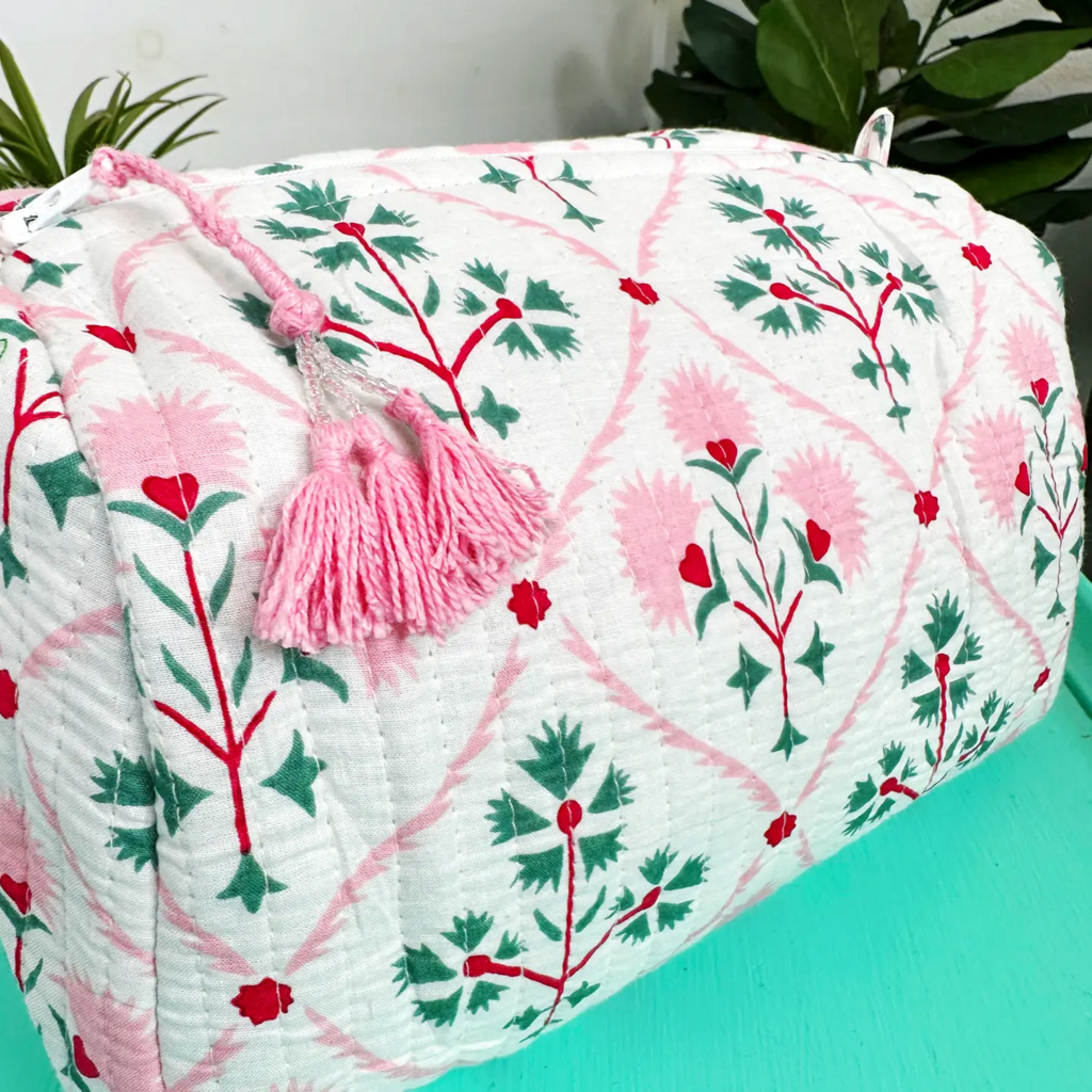 Folk Floral Quilted Handmade Travel Bag