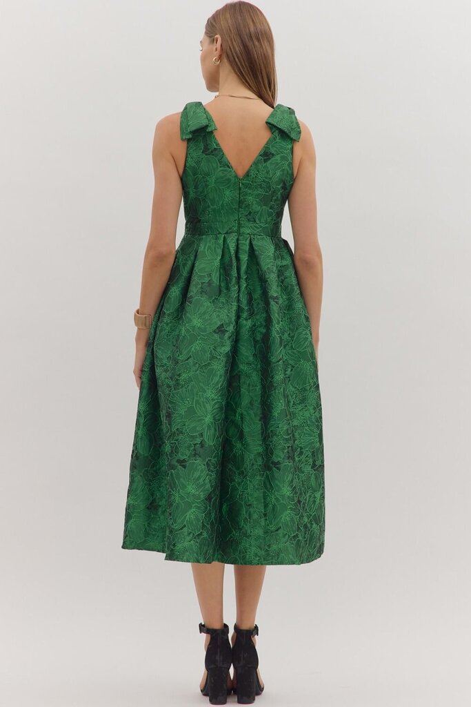Jacquard Emerald Bow Accent Dress
