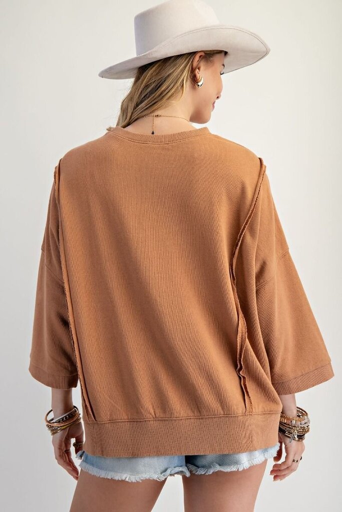 Oversized Terry Top with Bow Accents