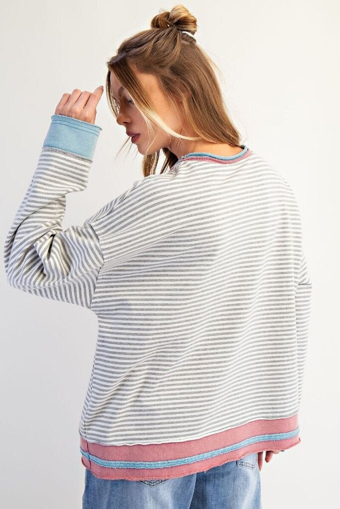 Terry Stripe Pullover