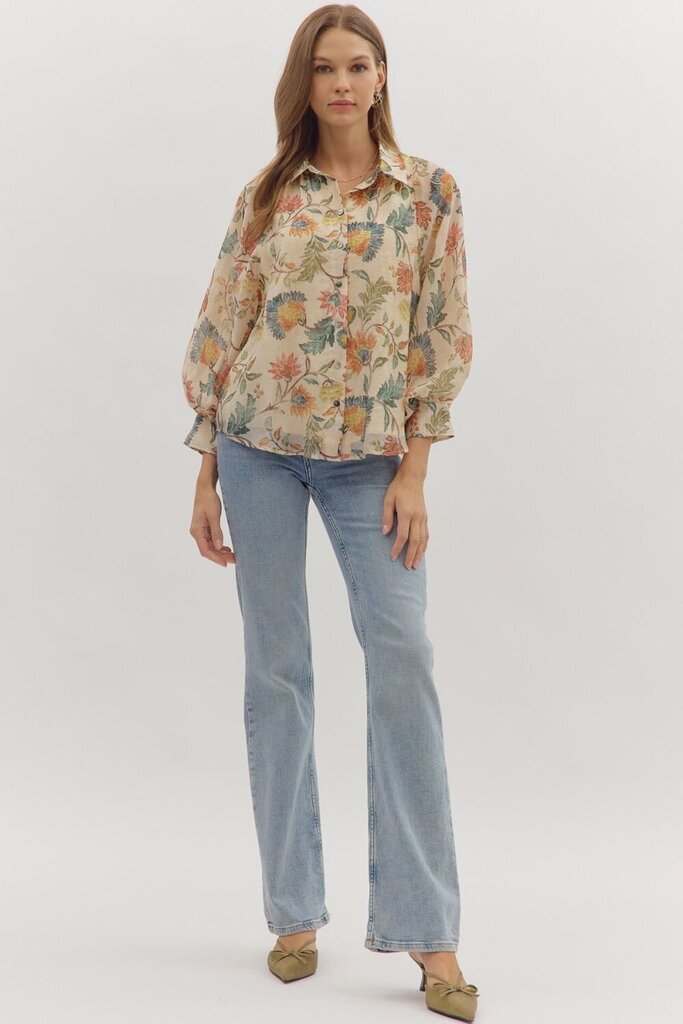 Floral 3/4 Sleeve Button Down