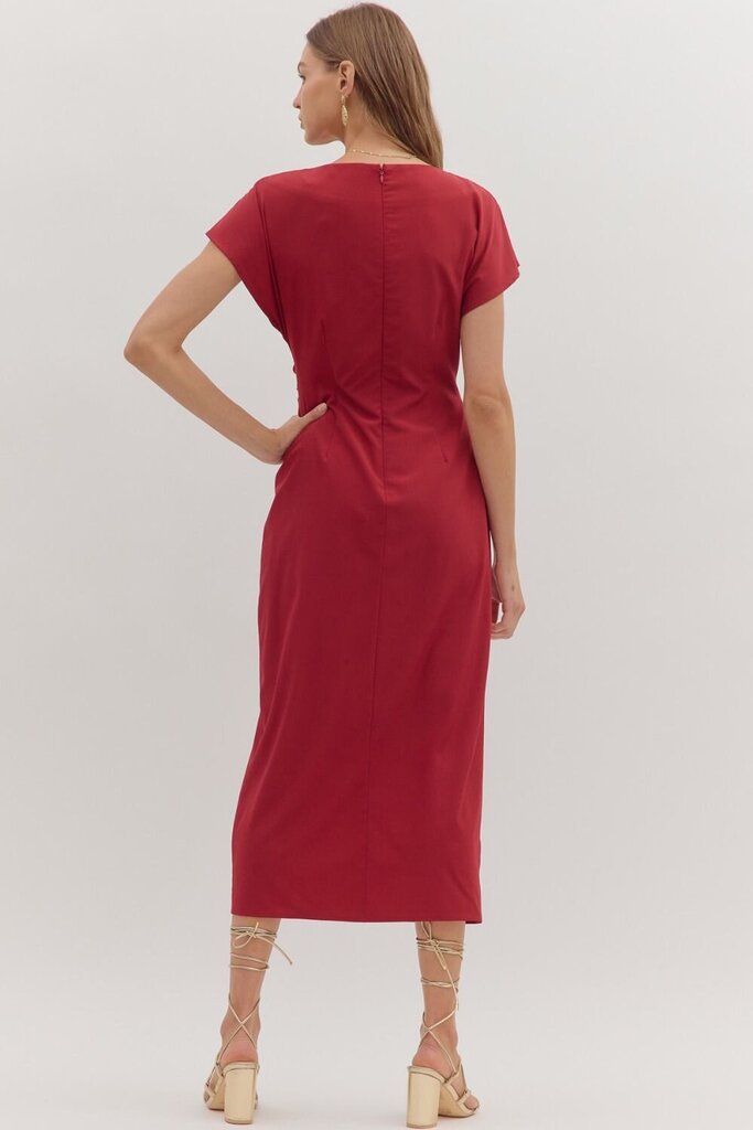 Draped Neckline Side Ring Midi Dress