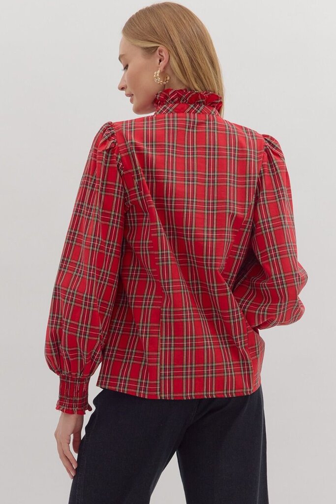 Plaid Ruffle Accent Blouse