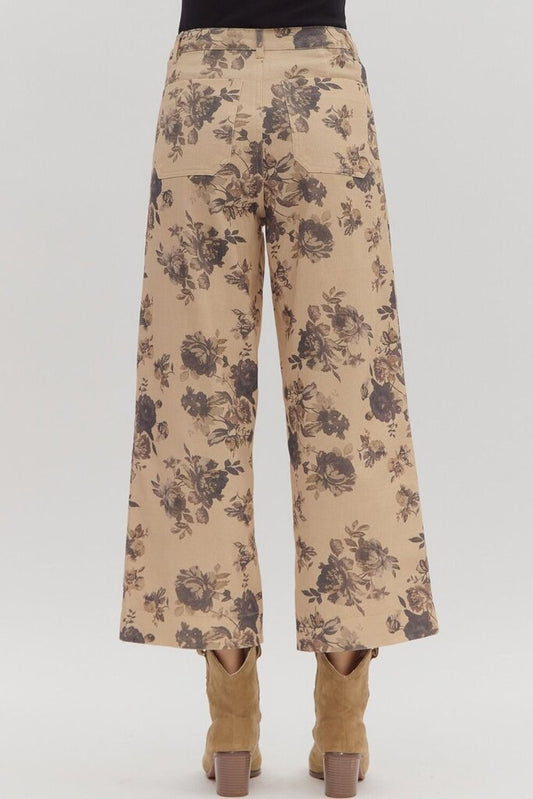 Taupe Floral Cropped Pant