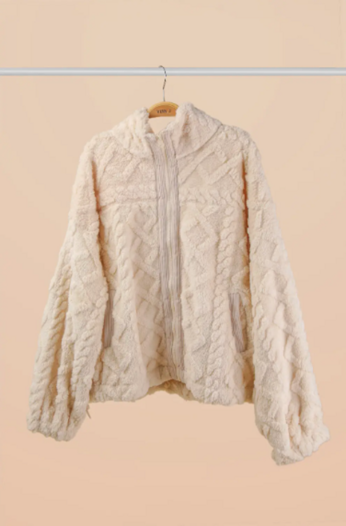 Fuzzy Fleece Cable Pattern Jacket Curvy