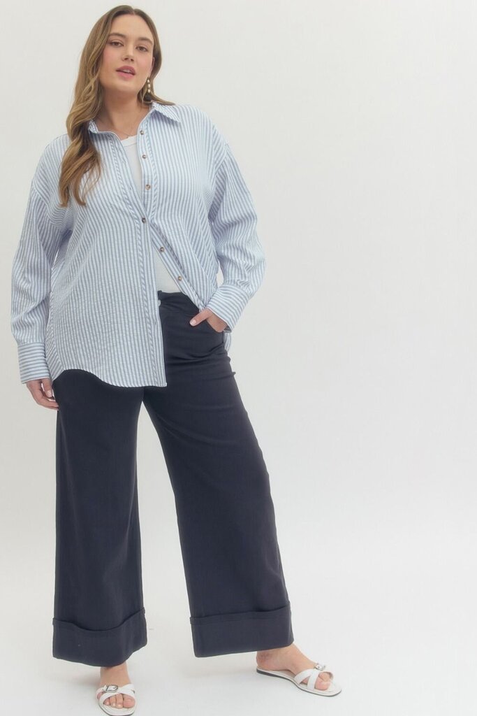 Navy Mid-Rise Cuffed Ankle Pant Curvy