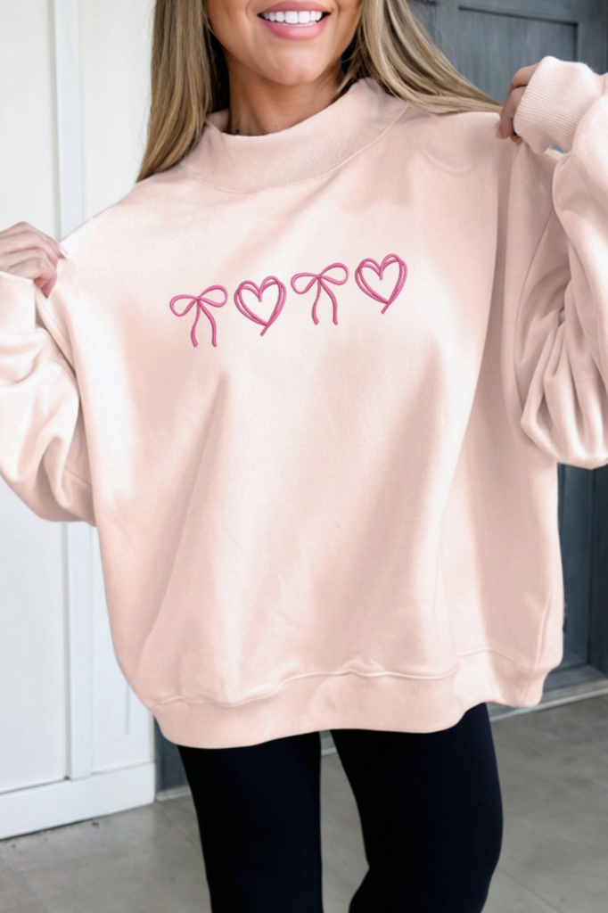 Bow Heart Embroidered Sweatshirt