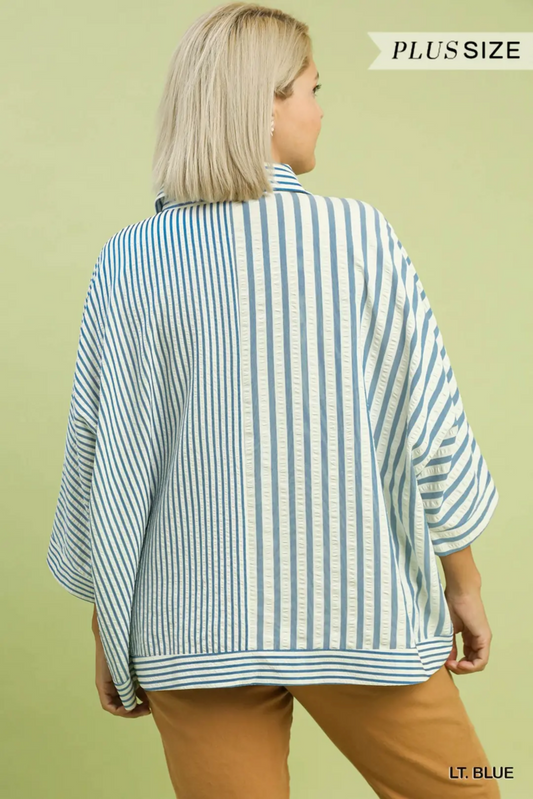 Mixed Stripe Oversized Button Down Top