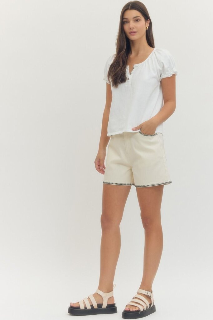 Woven Shorts with Stitch Detail