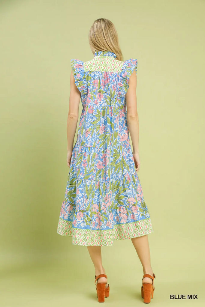 Printed Midi Dress With Contrast Binding Details