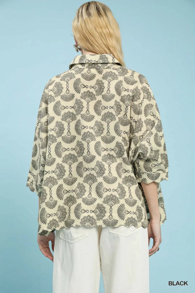 Collared Button Down Black printed Shirt