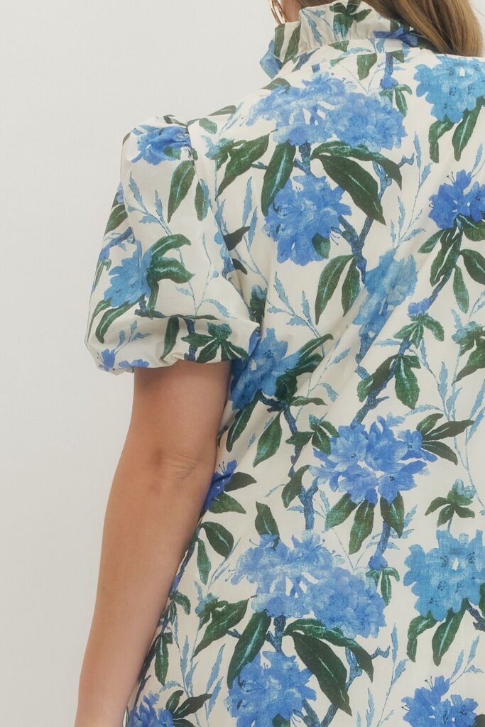 Hydrangea Ruffle Neck Midi Dress Curvy