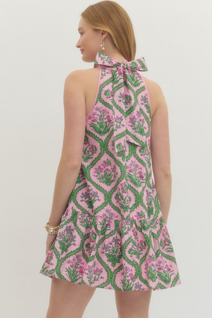 Pink Botanical Halter Dress